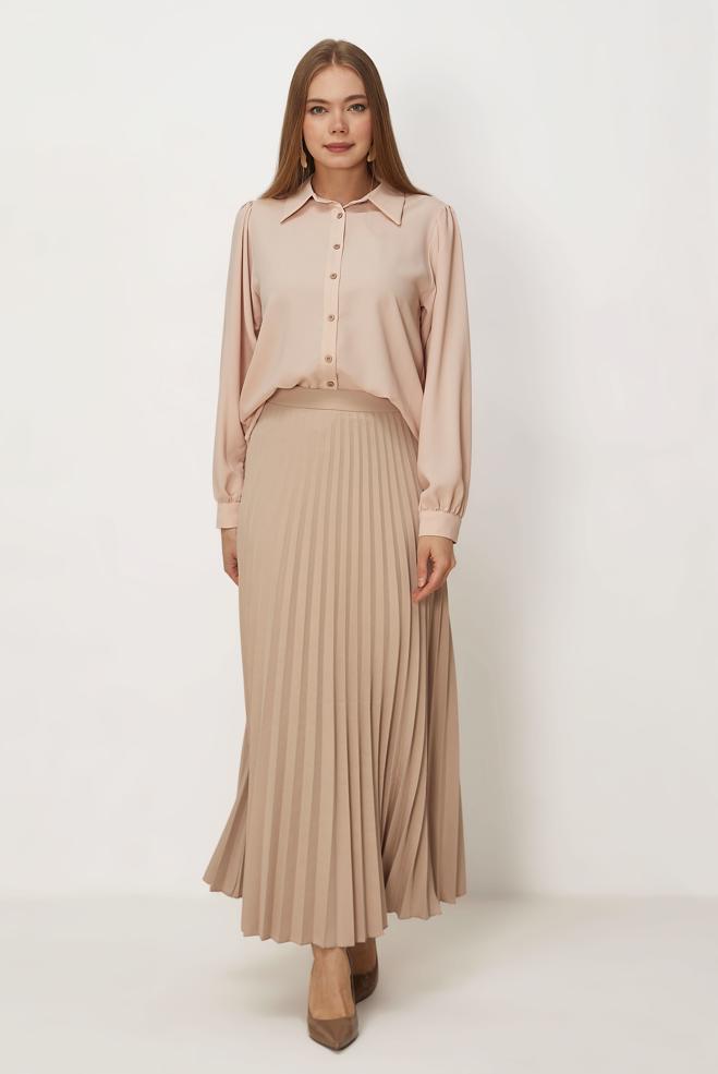 Hijab-Kleidung BEIGE FALTENROCK 60755 - ALVİNA
