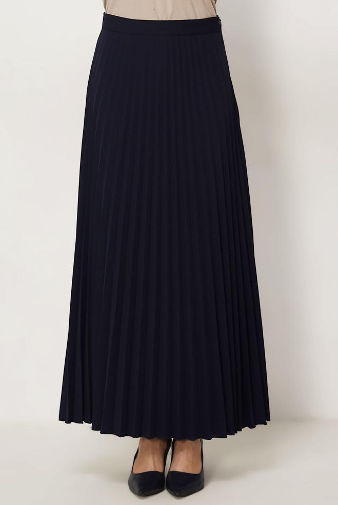 Hijab-Kleidung NAVY BLAU FALTENROCK 60755 - ALVİNA