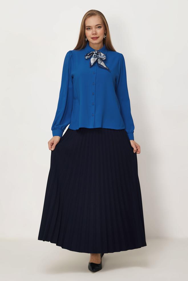 Hijab-Kleidung NAVY BLAU FALTENROCK 60755 - ALVİNA