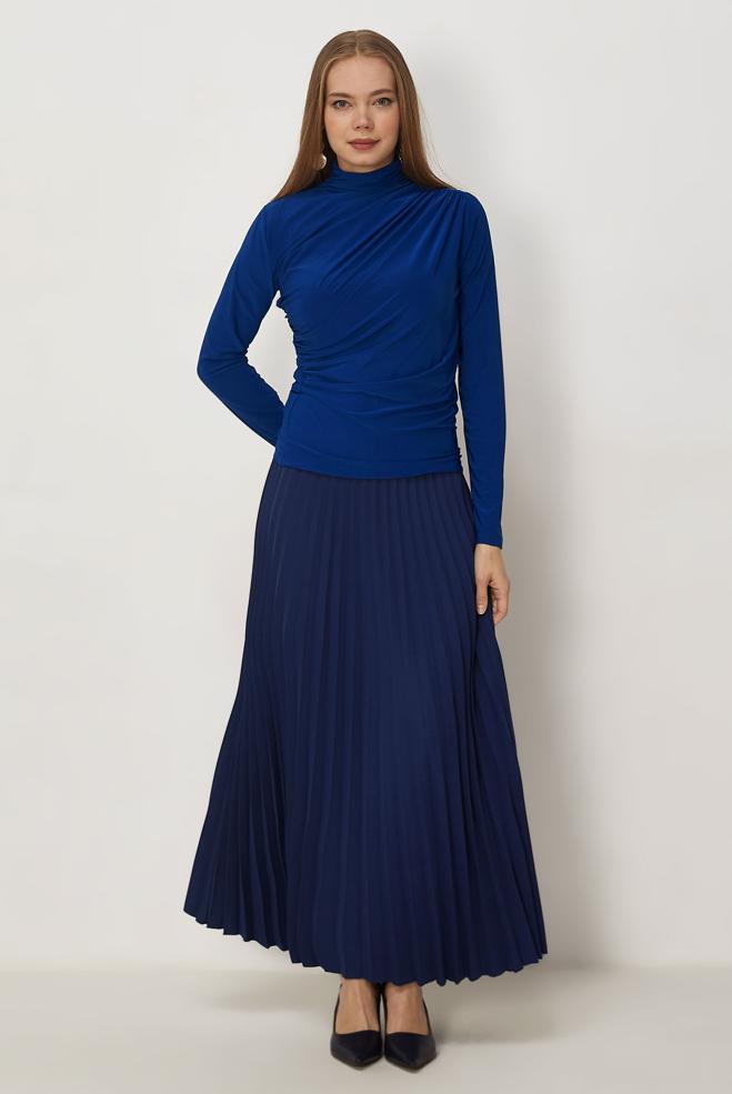 Hijab-Kleidung NAVY BLAU FALTENROCK 60755 - ALVİNA