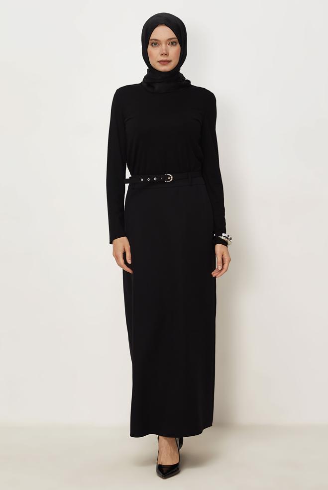 Hijab clothing BLACK BELTED SKIRT 60756 - ALVİNA