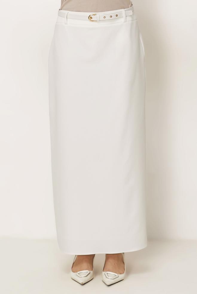 Hijab-Kleidung WEISS ROCK MIT GÜRTEL 60756 - ALVİNA