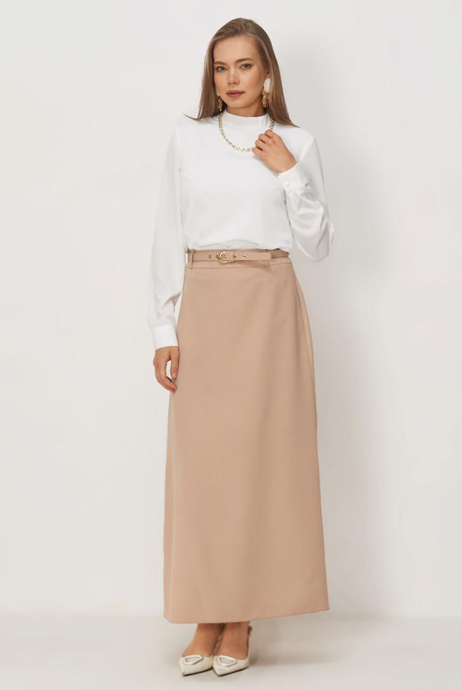 Vêtements hijab BEIGE JUPE CEINTURÉE 60756 - ALVİNA