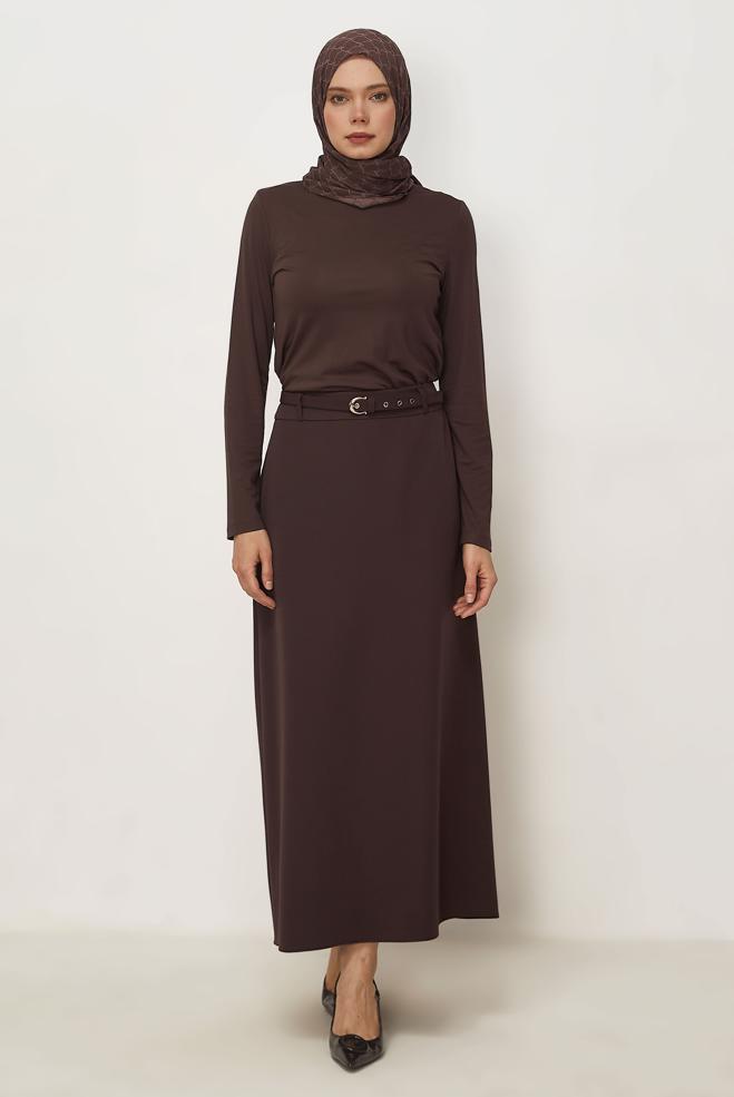 Hijab clothing BROWN BELTED SKIRT 60756 - ALVİNA