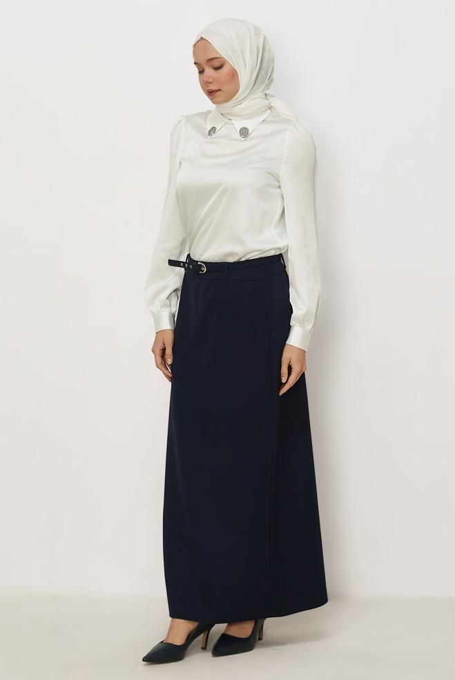 Hijab clothing NAVY BLUE BELTED SKIRT 60756 - ALVİNA