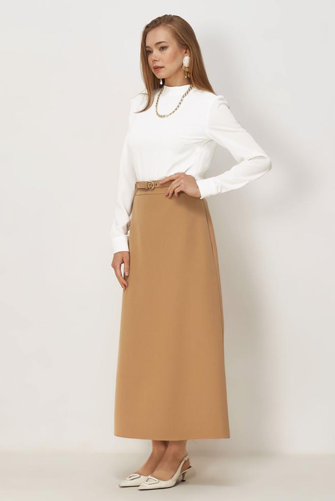 Vêtements hijab SABLE JUPE CEINTURÉE 60756 - ALVİNA