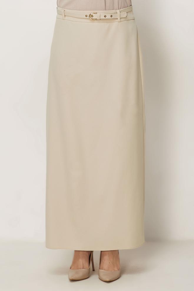 Hijab-Kleidung ECRU ROCK MIT GÜRTEL 60756 - ALVİNA