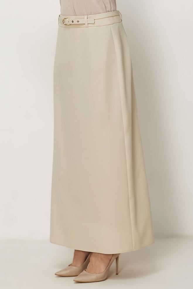 Hijab-Kleidung ECRU ROCK MIT GÜRTEL 60756 - ALVİNA