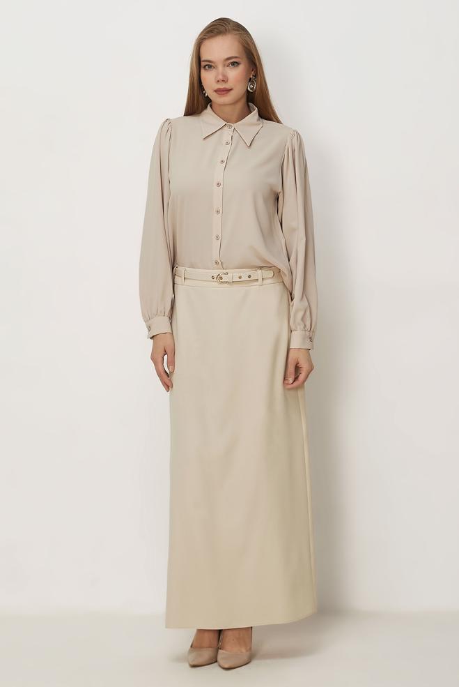 Hijab-Kleidung ECRU ROCK MIT GÜRTEL 60756 - ALVİNA