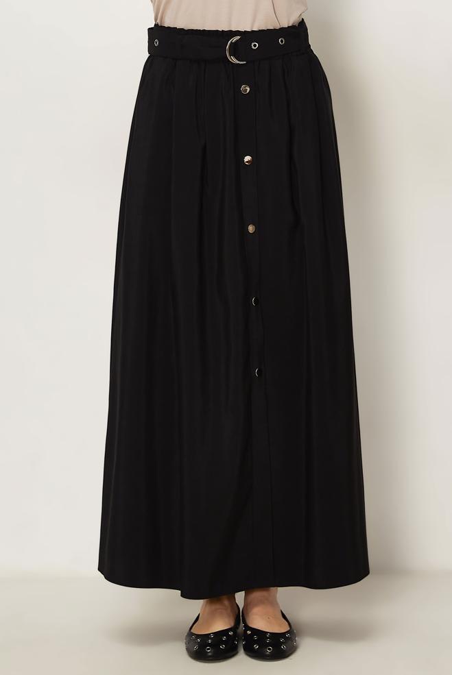 Hijab-Kleidung SCHWARZ ROCK AUS FALLSCHIRMSTOFF MIT GÜRTEL 60757 - ALVİNA