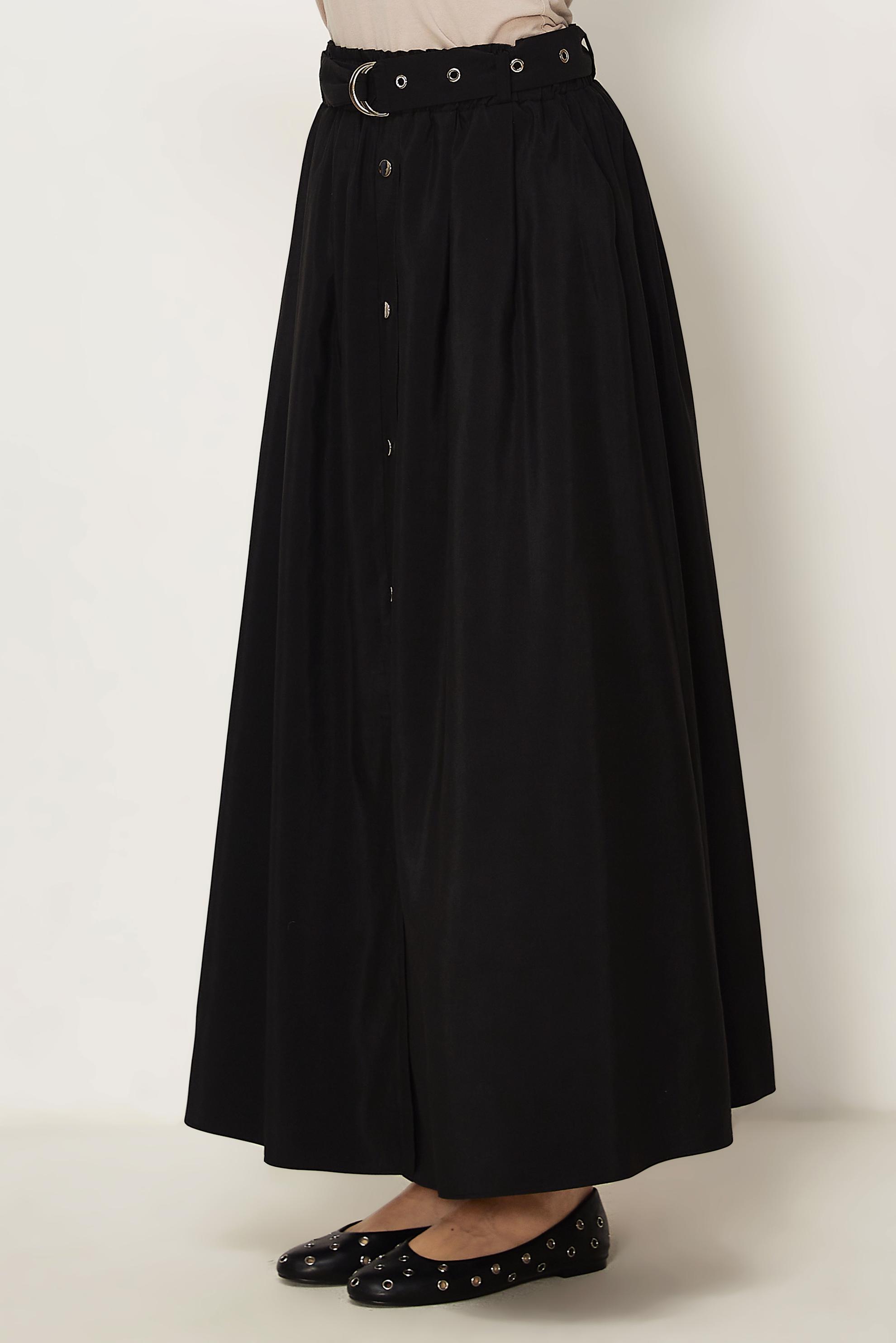 Hijab-Kleidung SCHWARZ ROCK AUS FALLSCHIRMSTOFF MIT GÜRTEL 60757