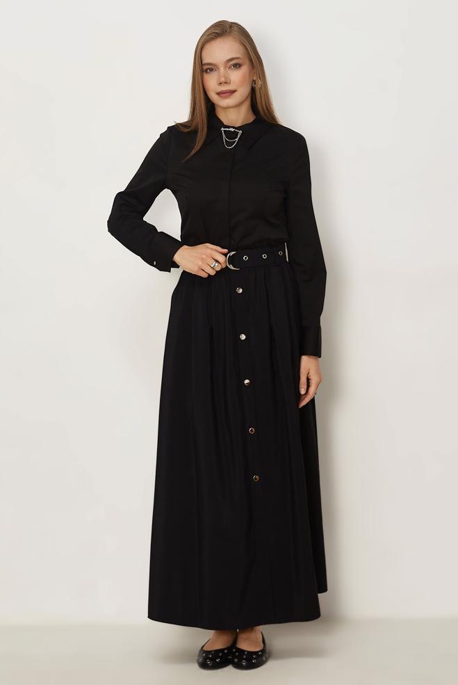 Hijab-Kleidung SCHWARZ ROCK AUS FALLSCHIRMSTOFF MIT GÜRTEL 60757 - ALVİNA