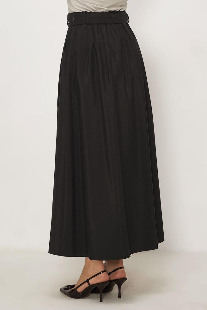 Hijab clothing BROWN BELTED PARACHUTE FABRIC SKIRT 60757 - ALVİNA