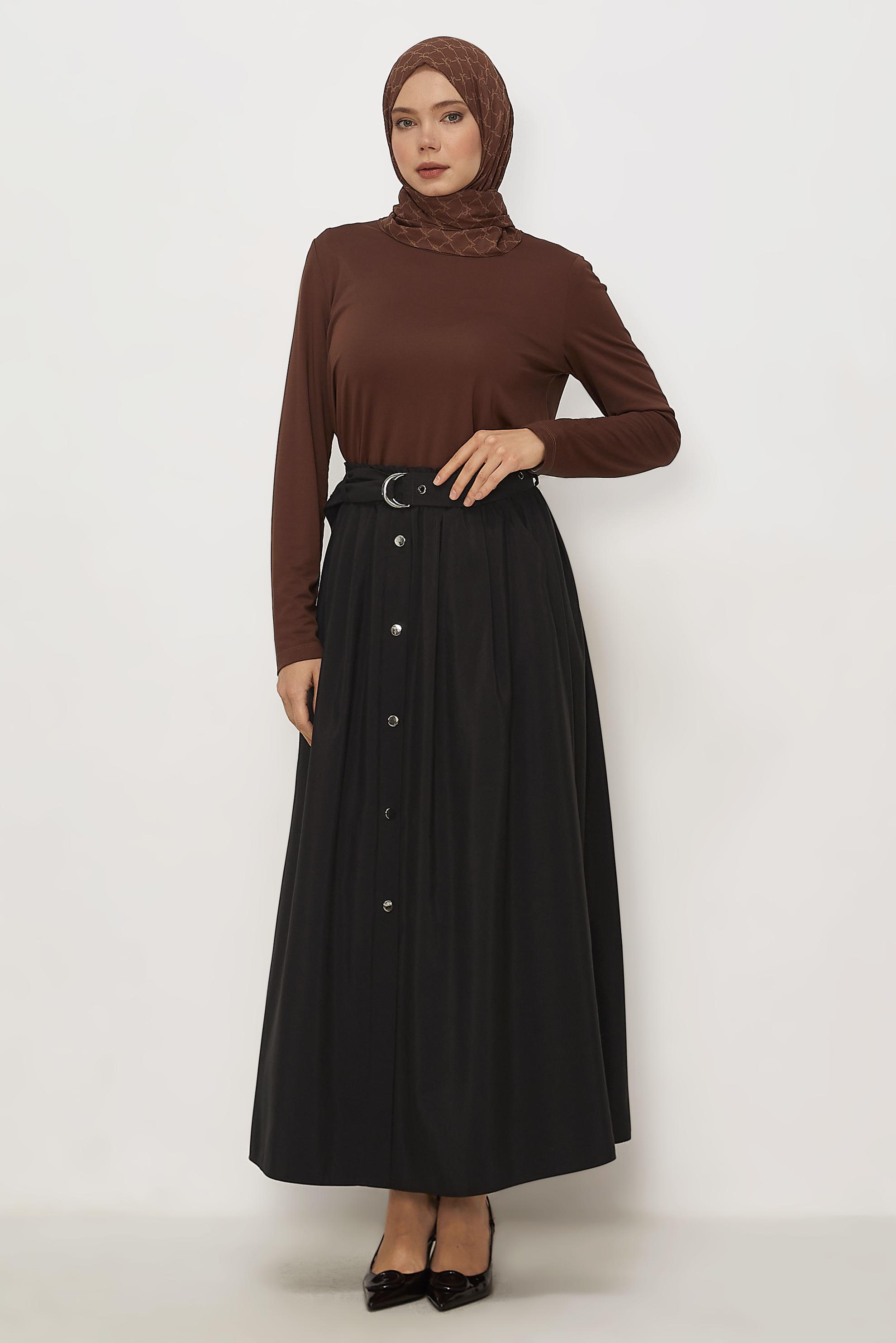 Hijab clothing BROWN BELTED PARACHUTE FABRIC SKIRT 60757