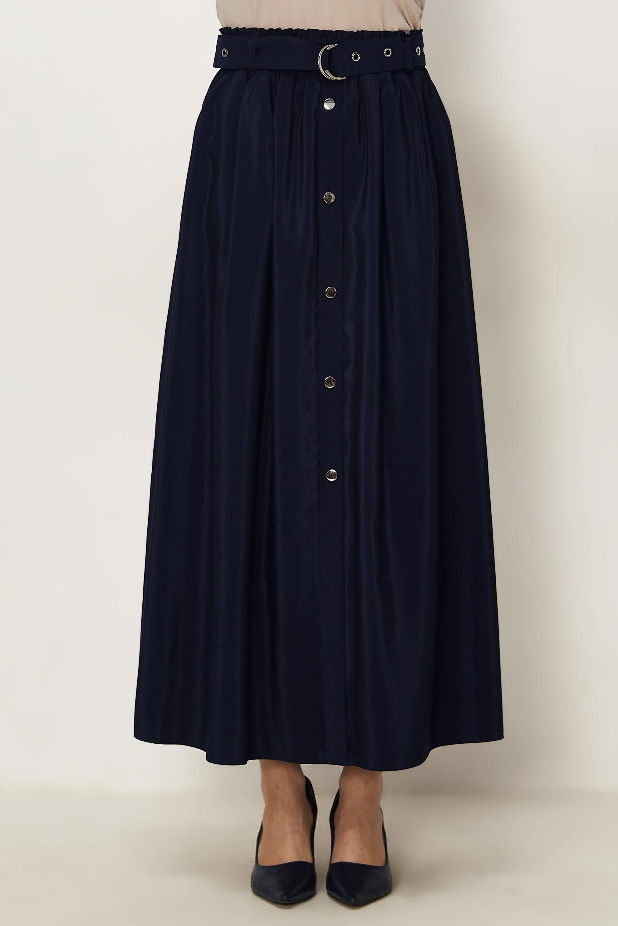 Tesettür giyim LACİVERT KEMERLİ PARAŞÜT KUMAŞ ETEK 60757