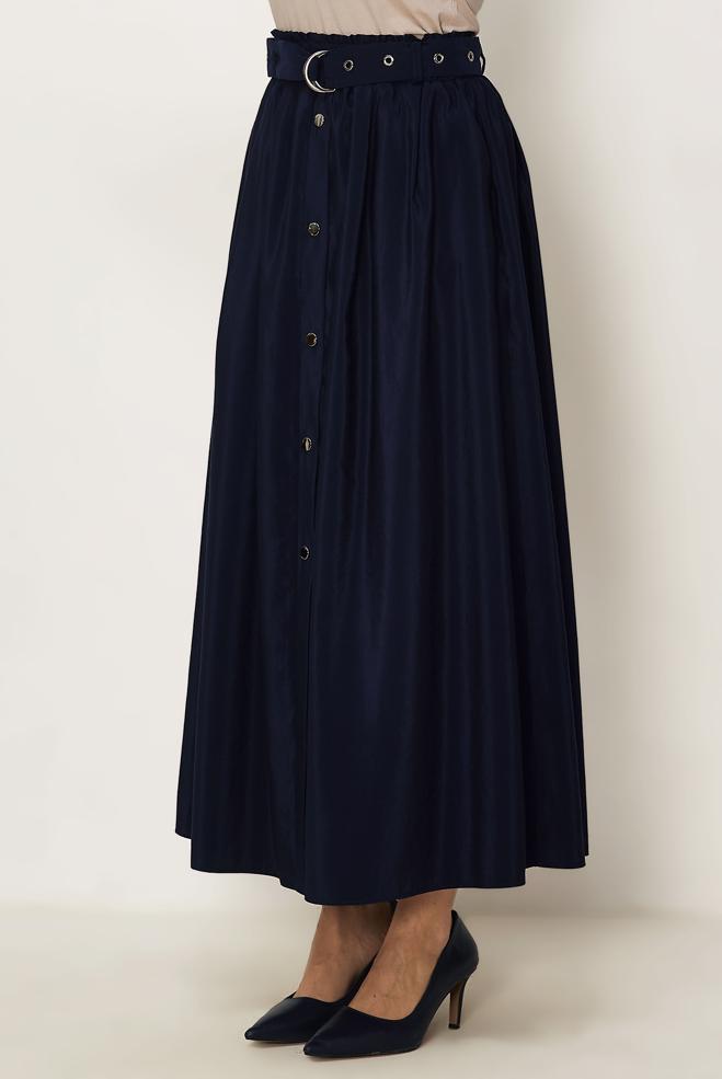 Hijab clothing NAVY BLUE BELTED PARACHUTE FABRIC SKIRT 60757 - ALVİNA