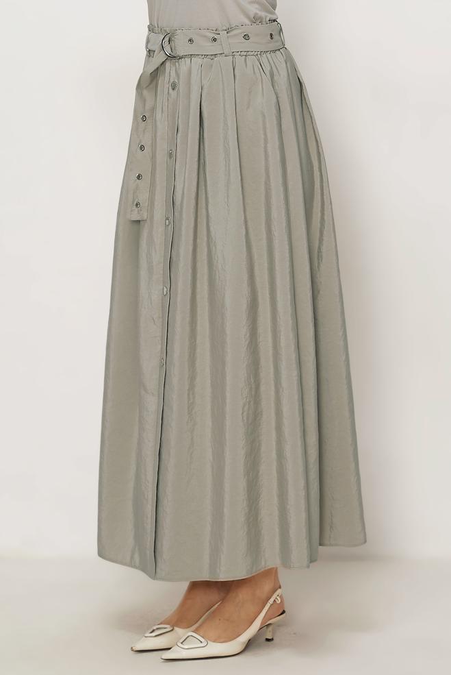 Hijab clothing BEIGE BELTED PARACHUTE FABRIC SKIRT 60757 - ALVİNA