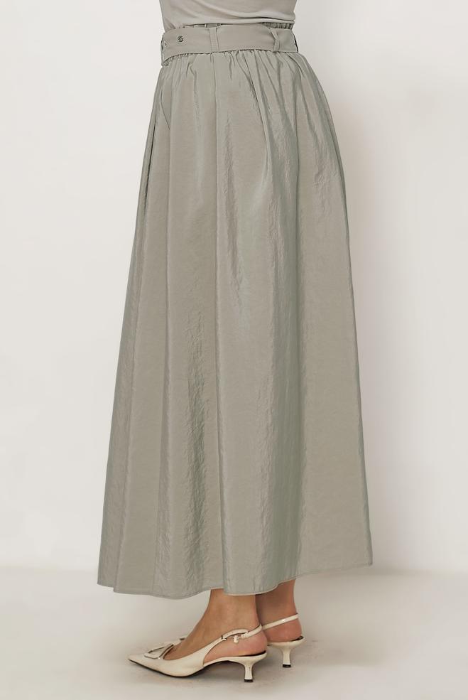 Hijab clothing BEIGE BELTED PARACHUTE FABRIC SKIRT 60757 - ALVİNA