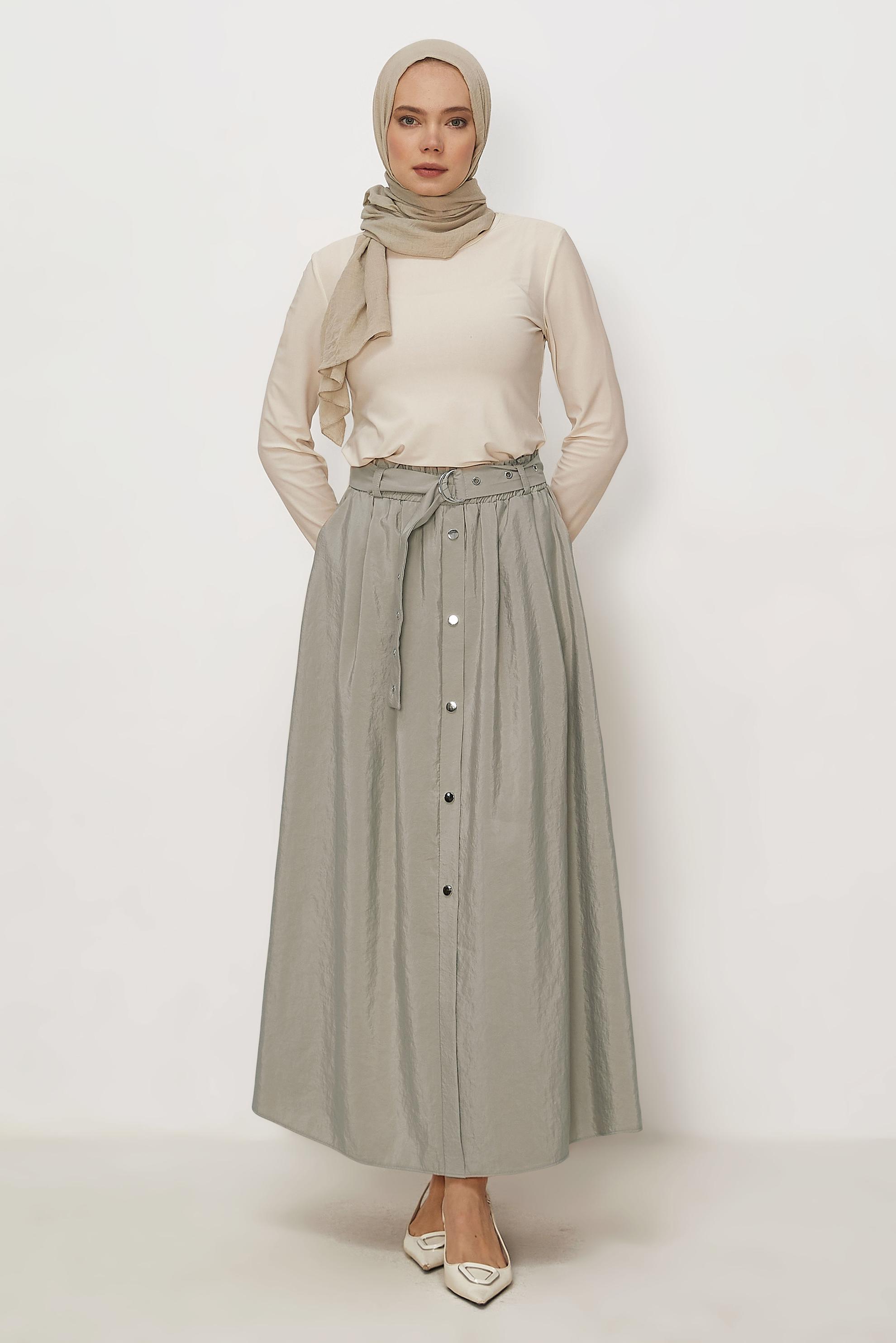 Hijab clothing BEIGE BELTED PARACHUTE FABRIC SKIRT 60757