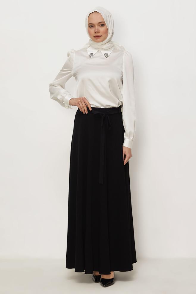 Hijab-Kleidung SCHWARZ GLOCKENROCK MIT GÜRTEL 60760 - ALVİNA