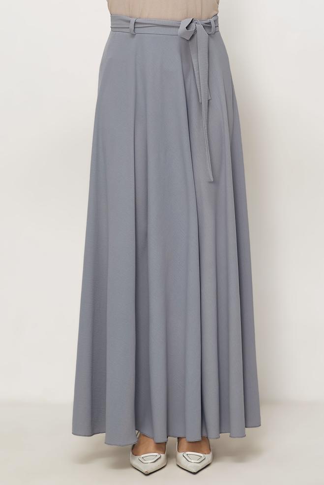 Hijab-Kleidung GRAU GLOCKENROCK MIT GÜRTEL 60760 - ALVİNA