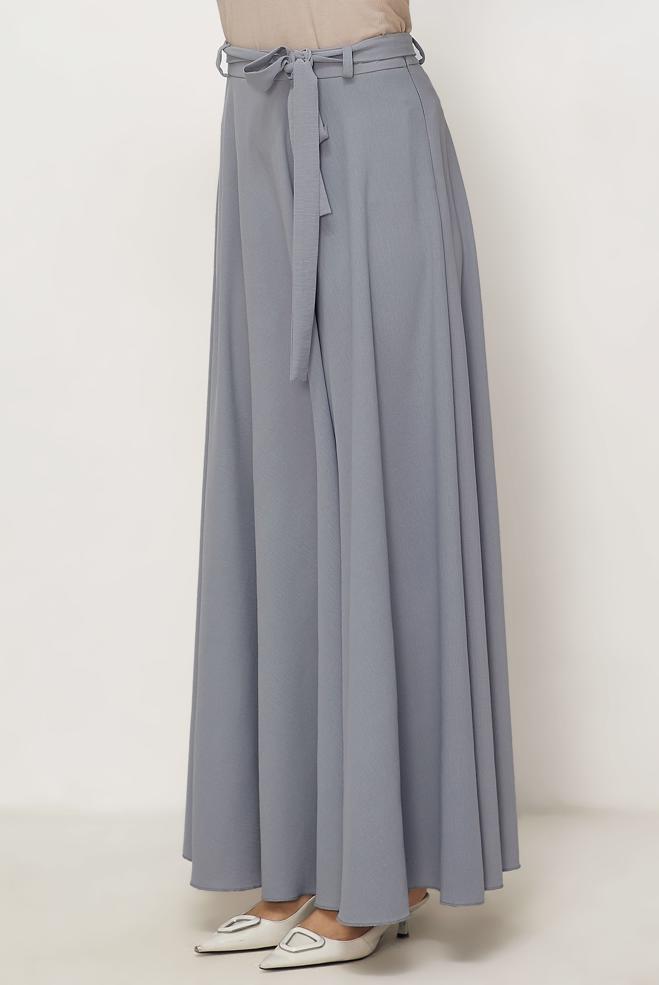 Hijab-Kleidung GRAU GLOCKENROCK MIT GÜRTEL 60760 - ALVİNA