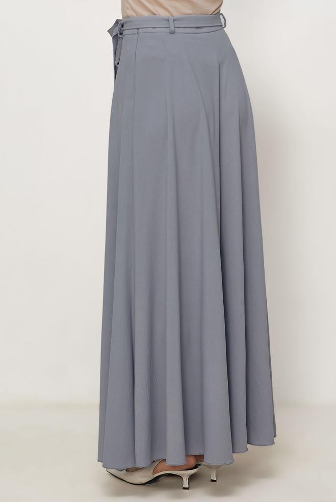 Hijab-Kleidung GRAU GLOCKENROCK MIT GÜRTEL 60760 - ALVİNA