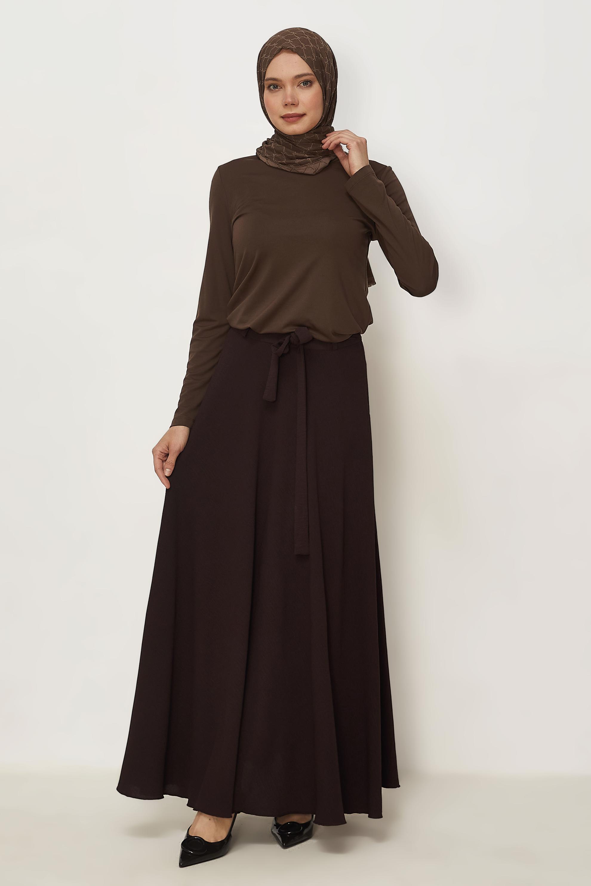 Hijab clothing BROWN BELTED BELL SKIRT 60760