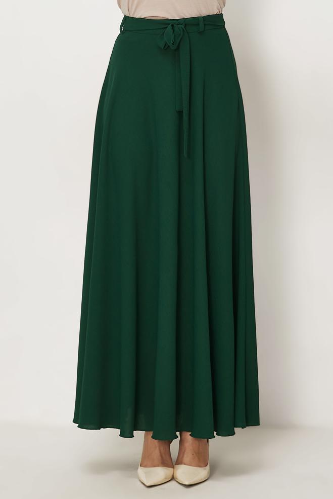 Hijab-Kleidung GRÜN GLOCKENROCK MIT GÜRTEL 60760 - ALVİNA