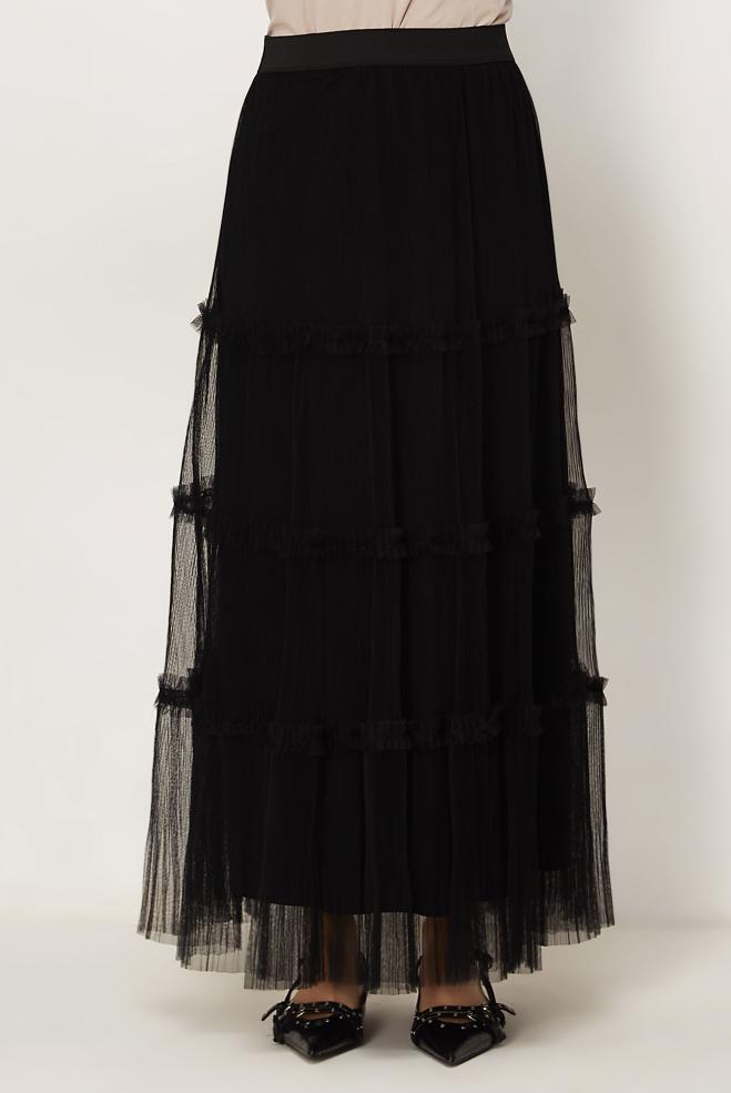 Vêtements hijab NOIR JUPE EN TULLE À TAILLE ÉLASTIQUE 60764 - ALVİNA