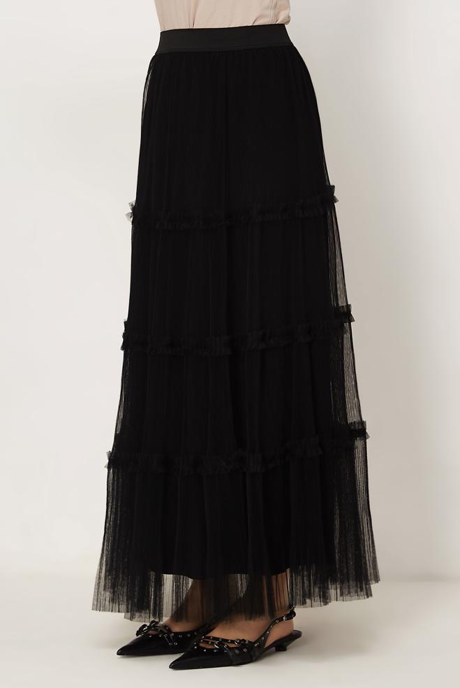 Vêtements hijab NOIR JUPE EN TULLE À TAILLE ÉLASTIQUE 60764 - ALVİNA