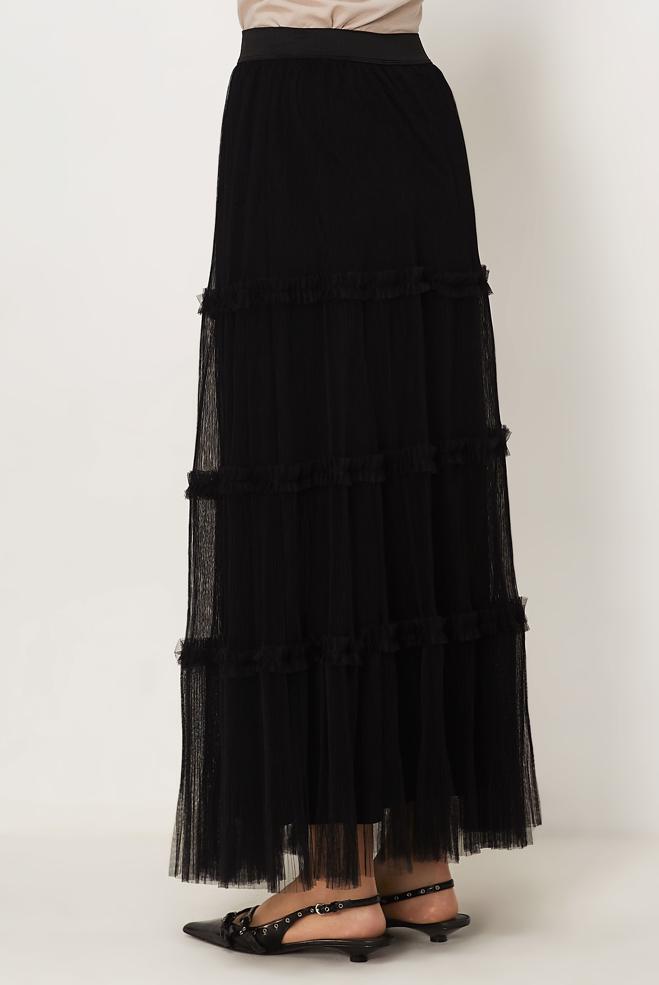 Vêtements hijab NOIR JUPE EN TULLE À TAILLE ÉLASTIQUE 60764 - ALVİNA