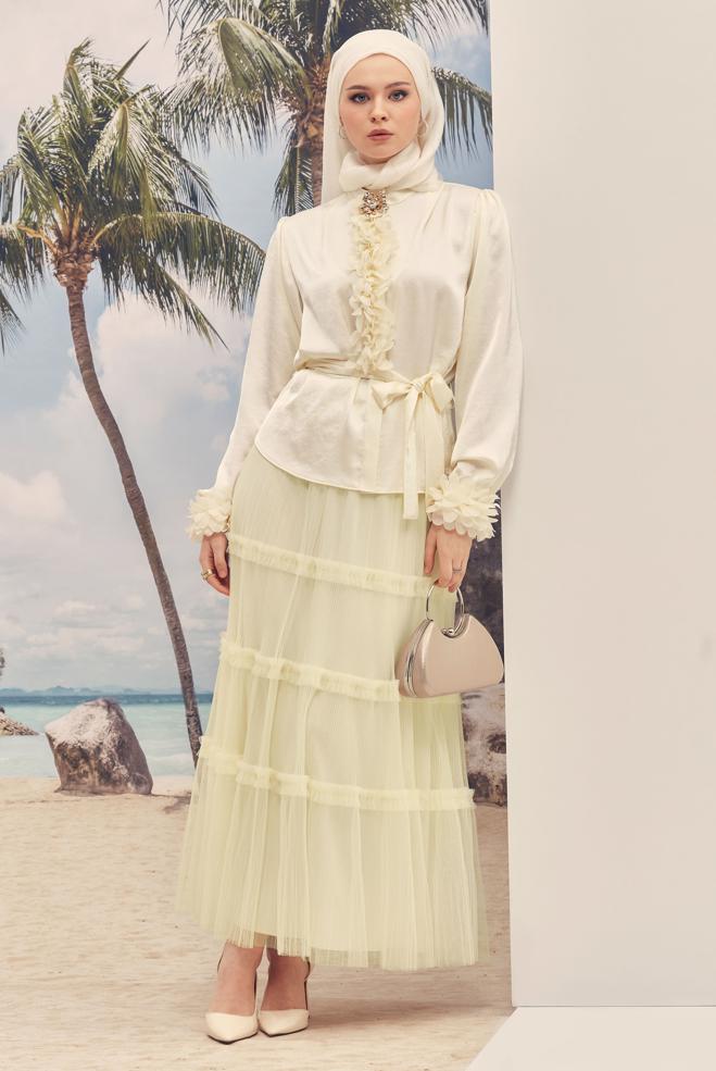 Hijab clothing WHITE ELASTIC WAIST TULLE SKIRT 60764 - ALVİNA
