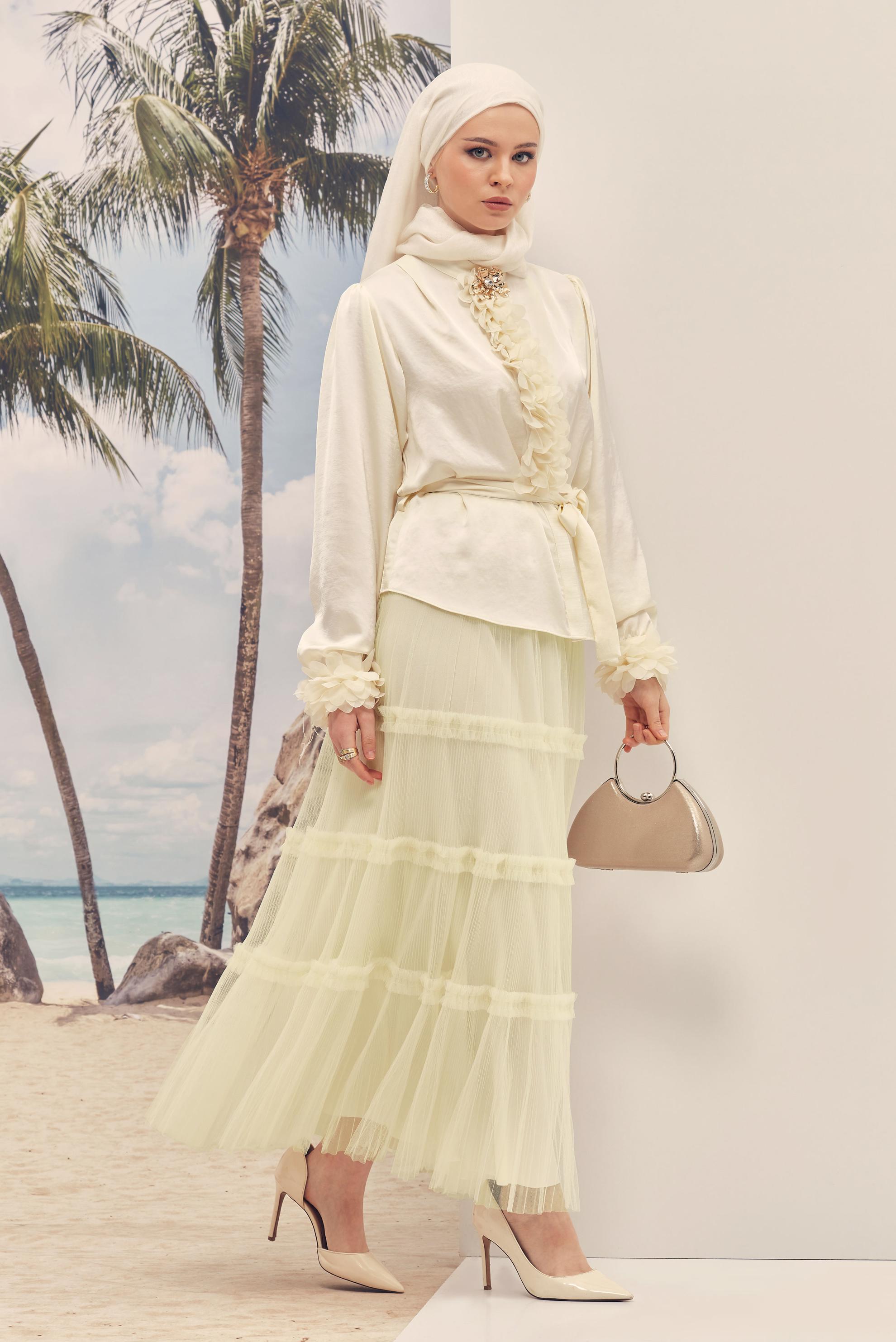 Hijab clothing WHITE ELASTIC WAIST TULLE SKIRT 60764