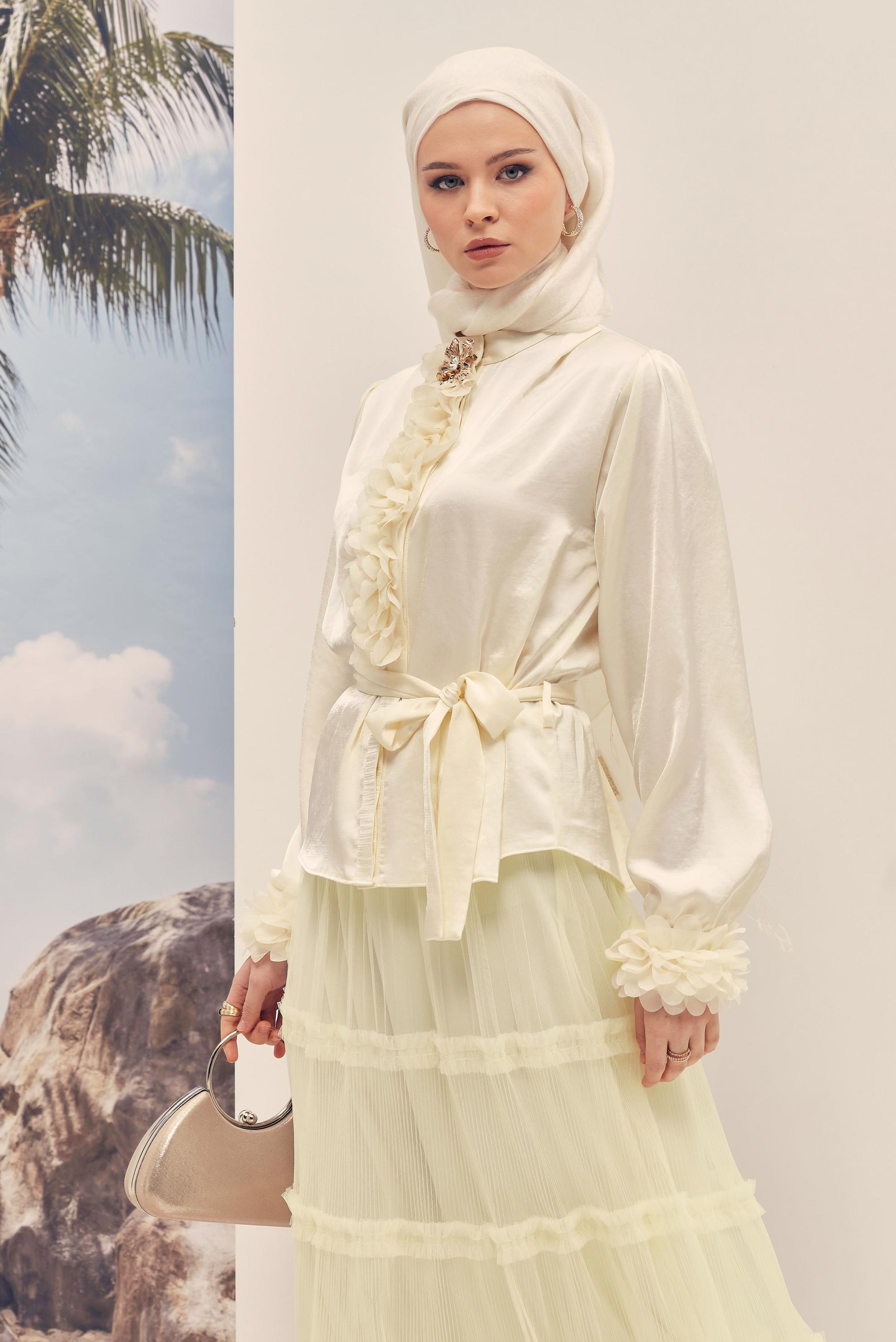 Hijab clothing WHITE ELASTIC WAIST TULLE SKIRT 60764