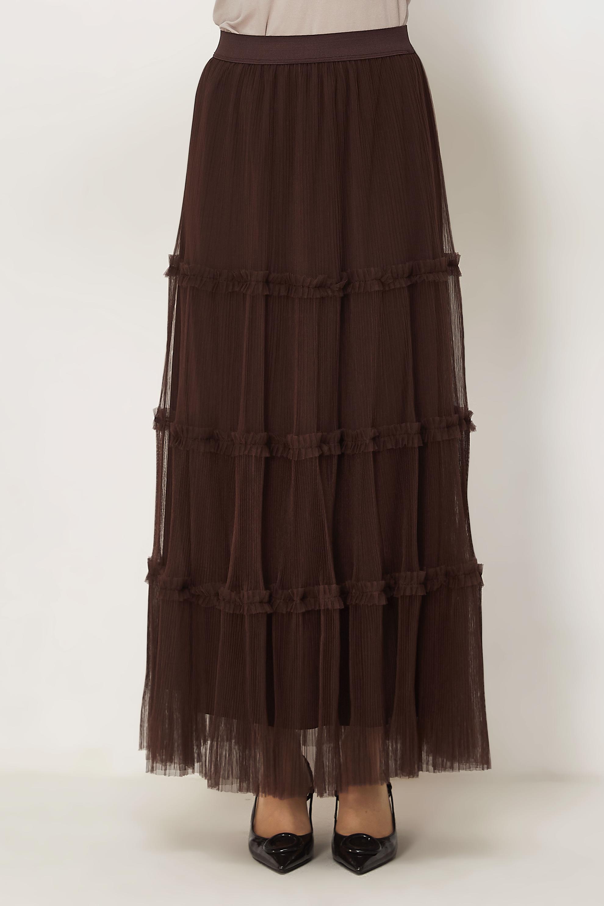 Vêtements hijab BRUN JUPE EN TULLE À TAILLE ÉLASTIQUE 60764