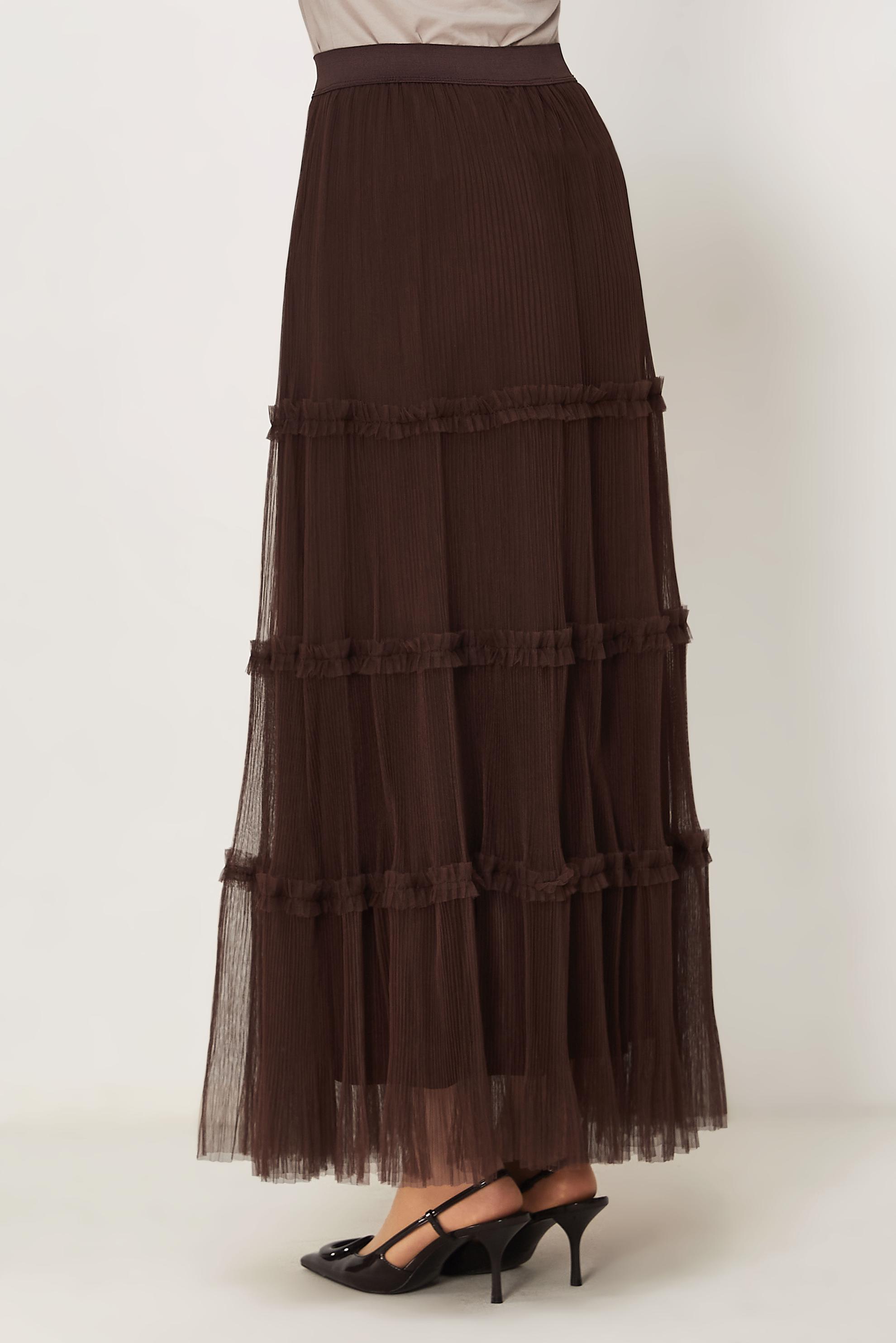Vêtements hijab BRUN JUPE EN TULLE À TAILLE ÉLASTIQUE 60764