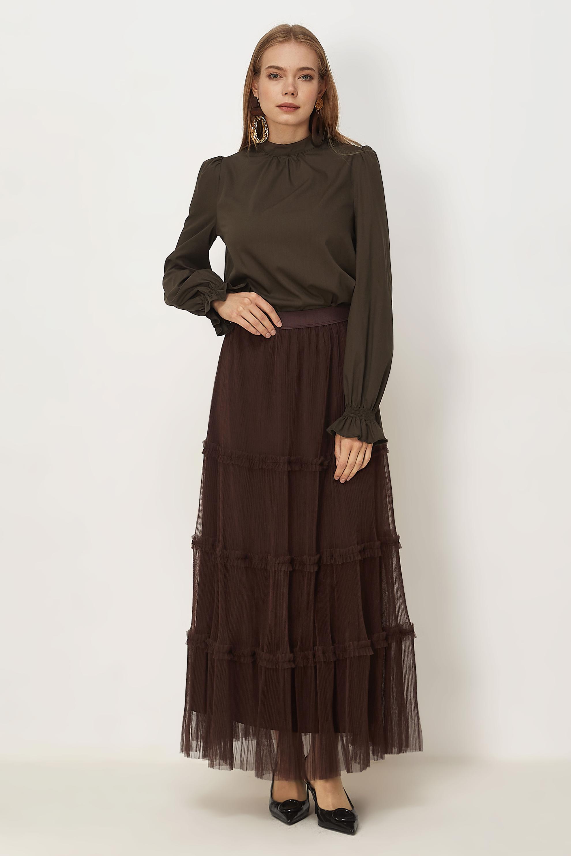 Vêtements hijab BRUN JUPE EN TULLE À TAILLE ÉLASTIQUE 60764