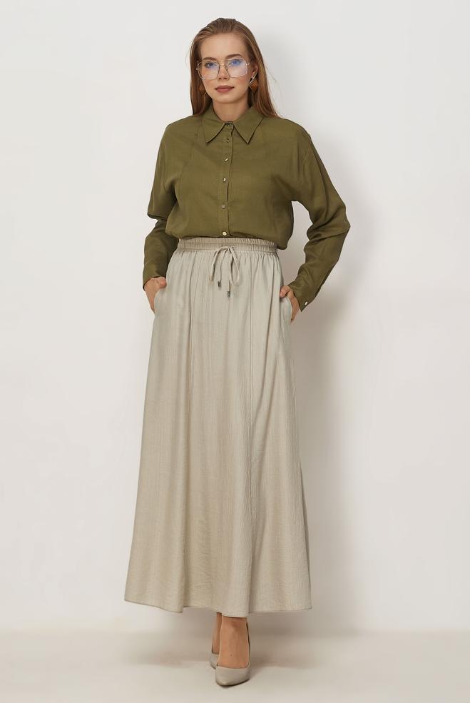 Vêtements hijab BEIGE JUPE TAILLE ÉLASTIQUE 60766 - ALVİNA