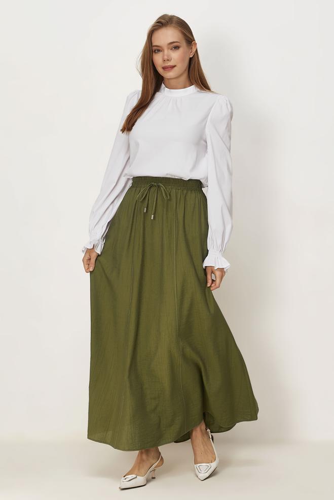 Vêtements hijab VERT JUPE TAILLE ÉLASTIQUE 60766 - ALVİNA