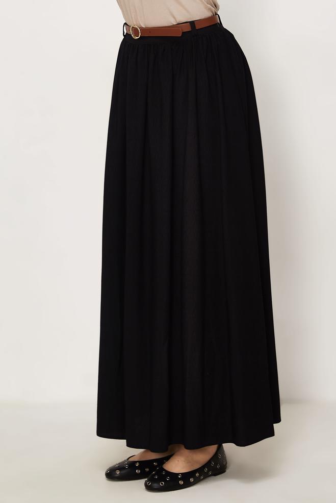 Hijab clothing BLACK BELTED LINEN EFFECT SKIRT 60767 - ALVİNA