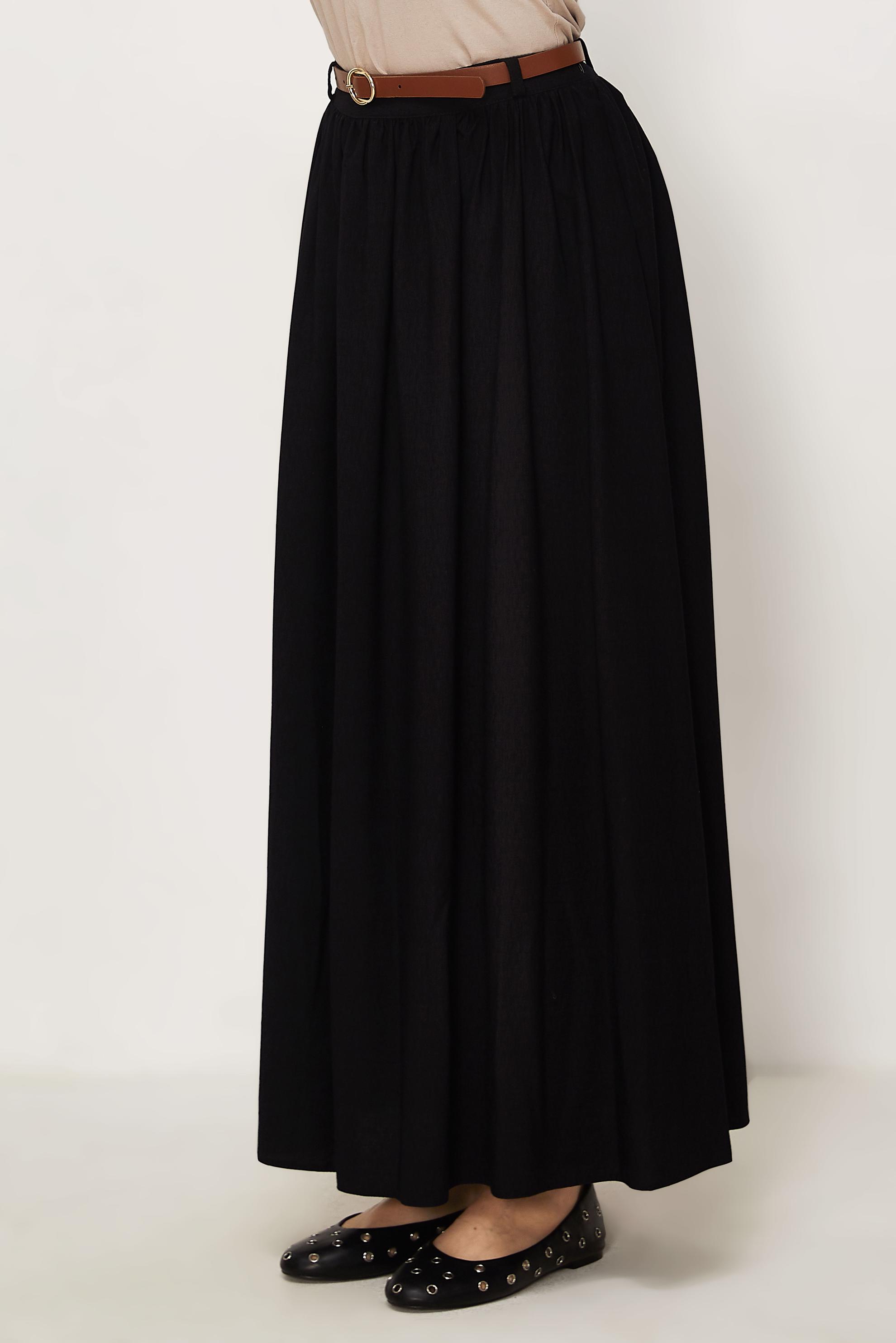 Hijab clothing BLACK BELTED LINEN EFFECT SKIRT 60767