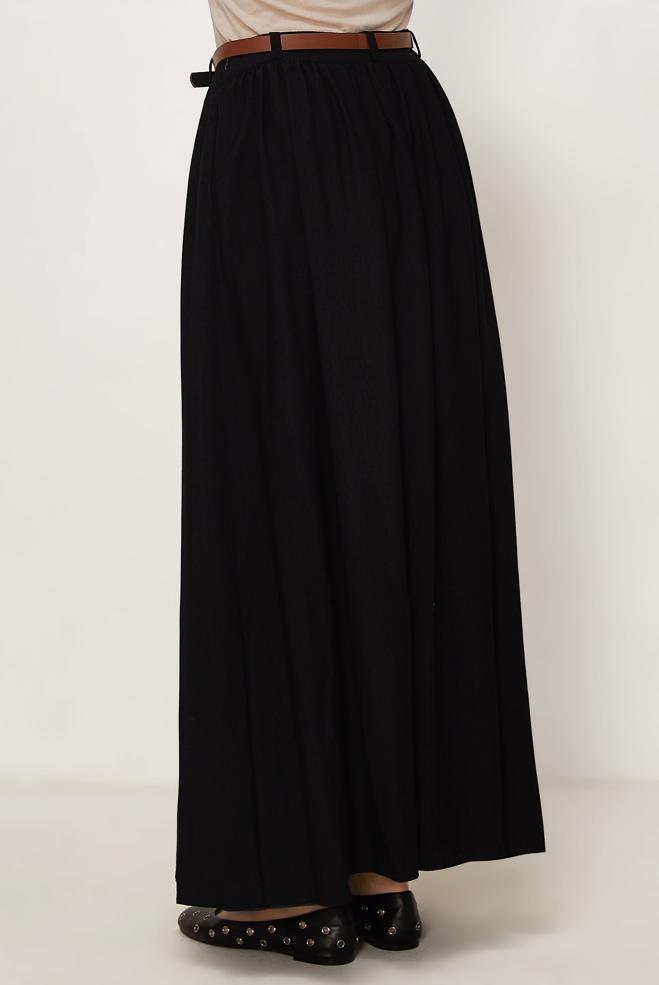 Hijab clothing BLACK BELTED LINEN EFFECT SKIRT 60767 - ALVİNA