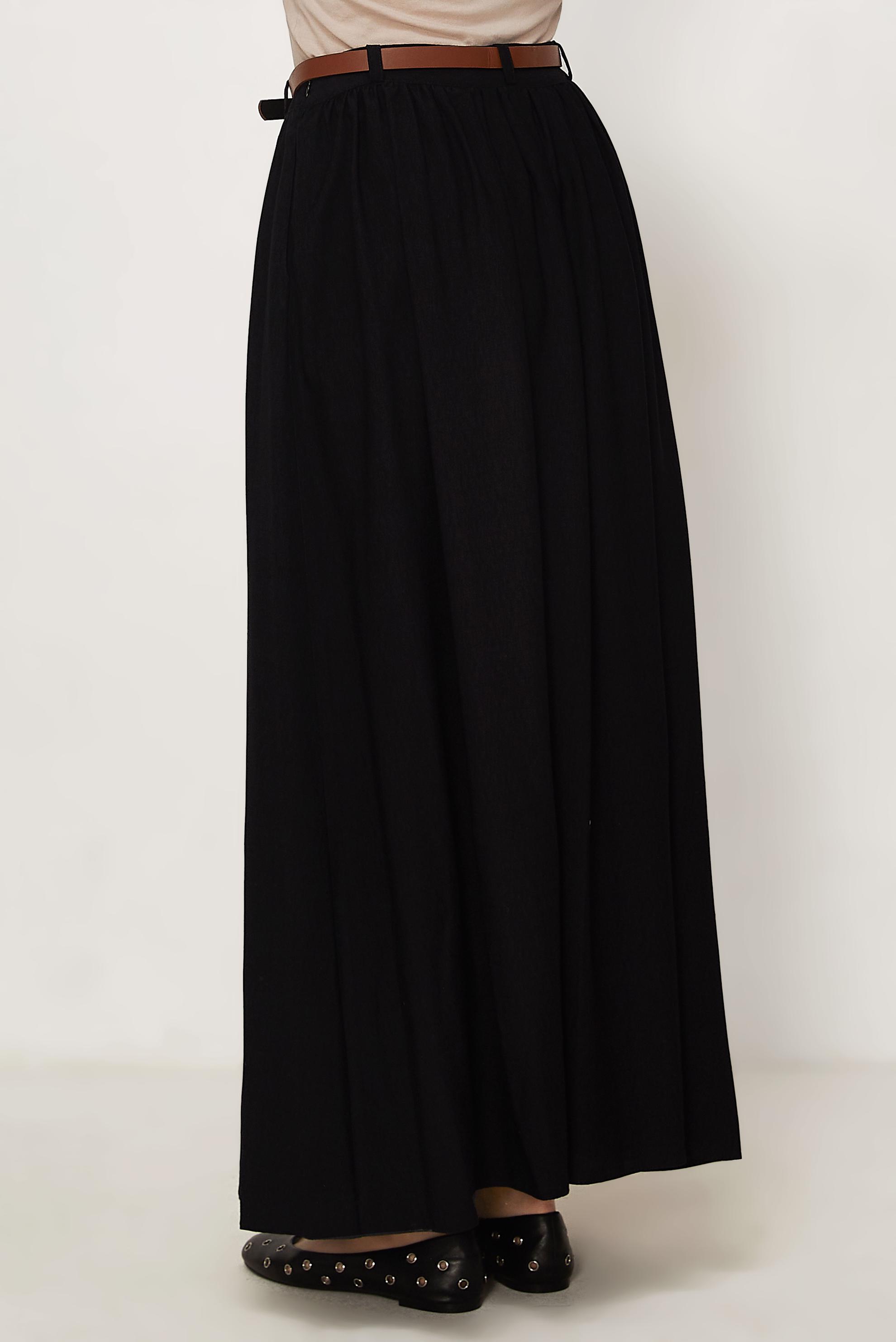 Hijab clothing BLACK BELTED LINEN EFFECT SKIRT 60767