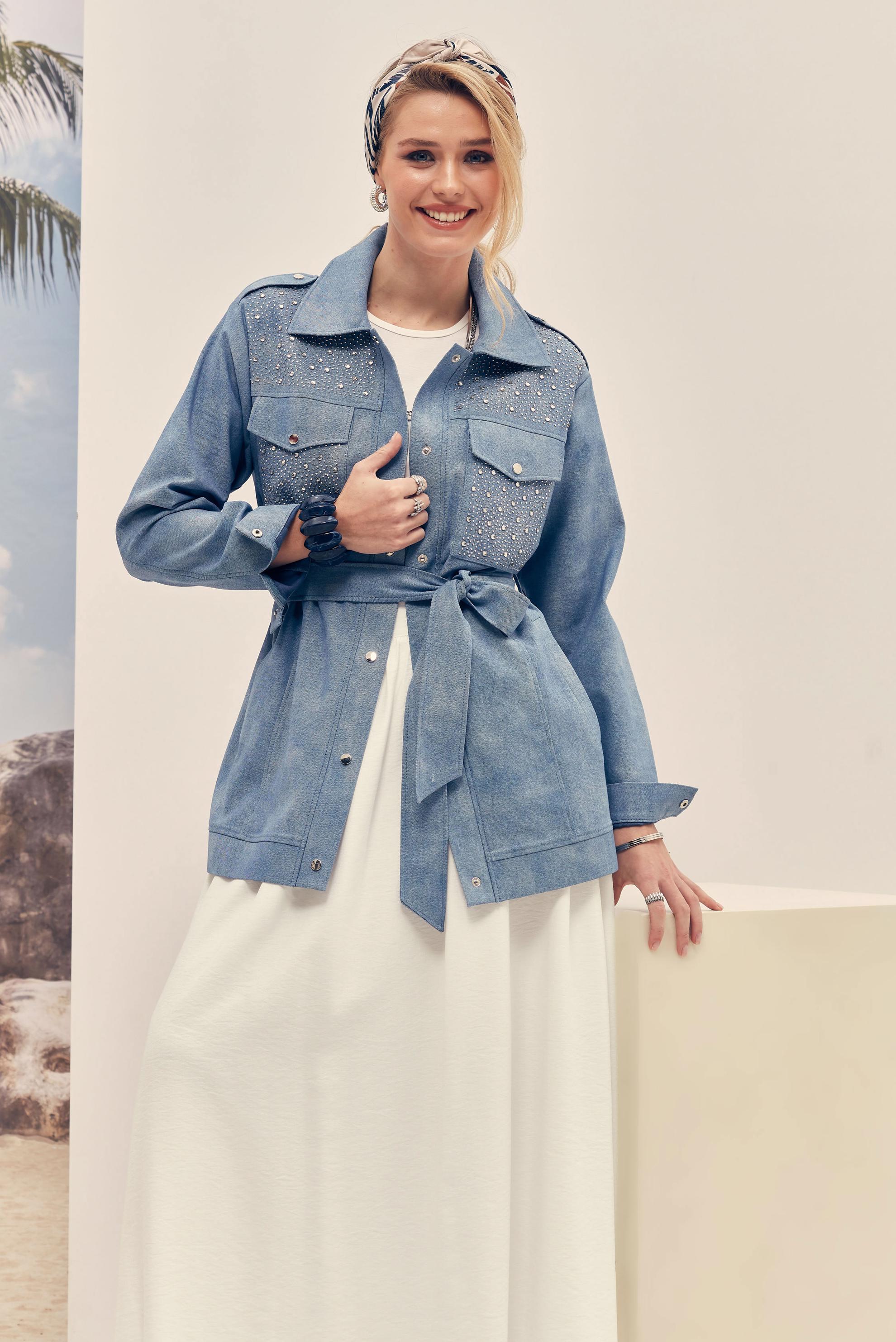 Hijab clothing WHITE BELTED LINEN EFFECT SKIRT 60767