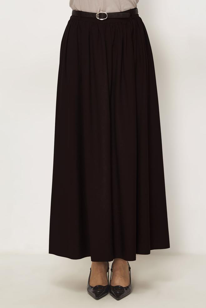 Hijab clothing BROWN BELTED LINEN EFFECT SKIRT 60767 - ALVİNA