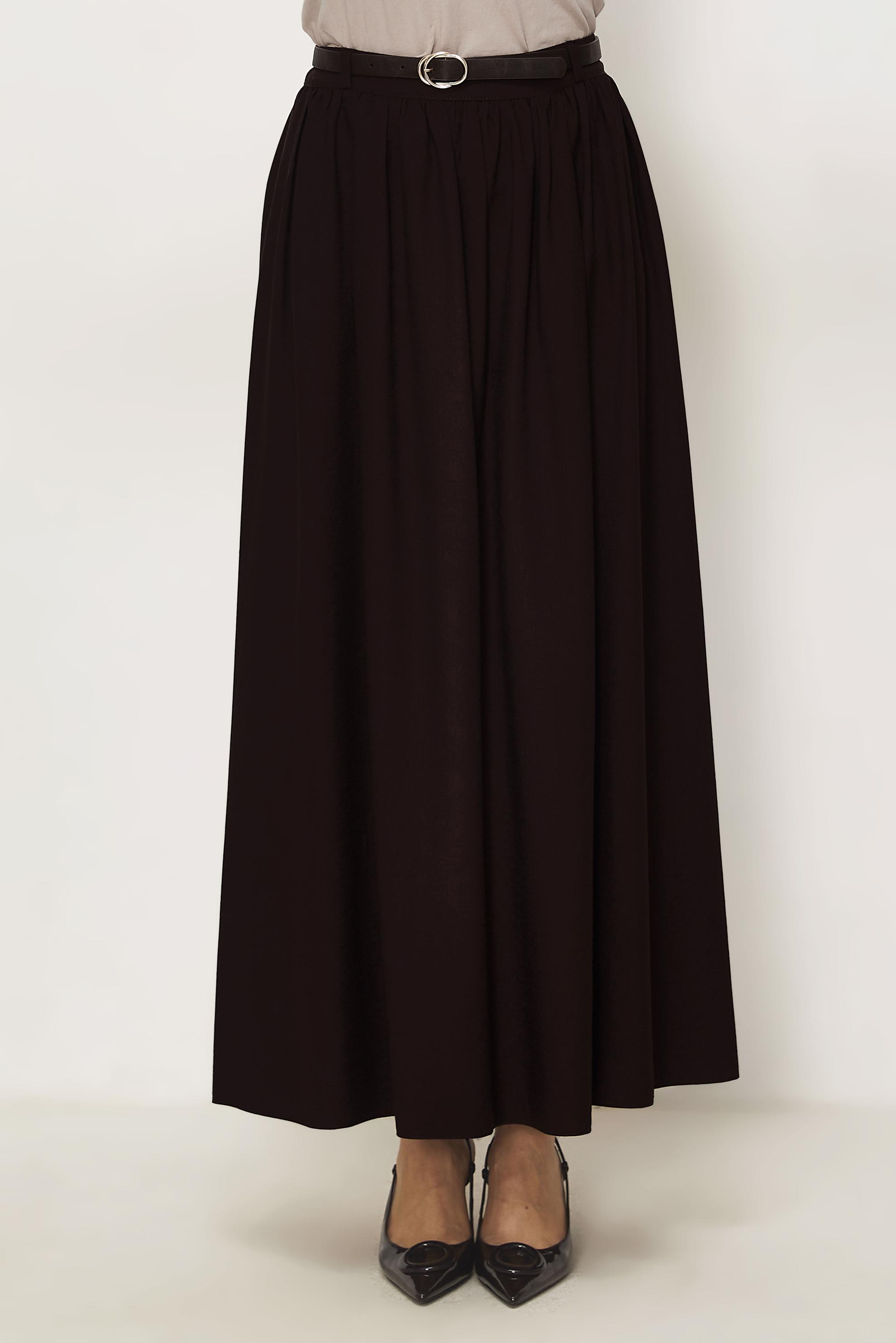 Hijab clothing BROWN BELTED LINEN EFFECT SKIRT 60767