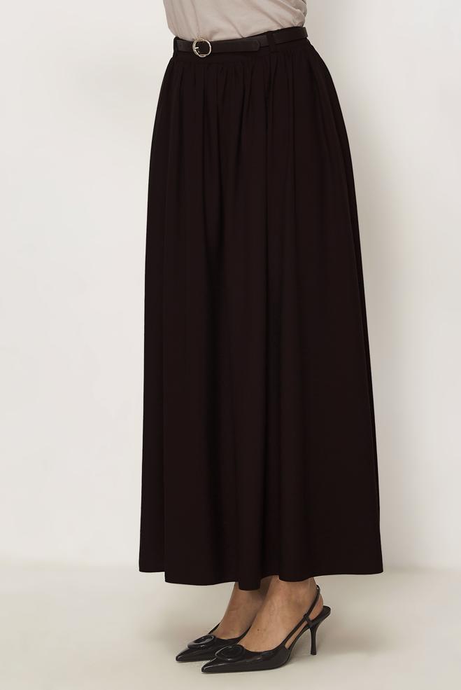 Hijab clothing BROWN BELTED LINEN EFFECT SKIRT 60767 - ALVİNA