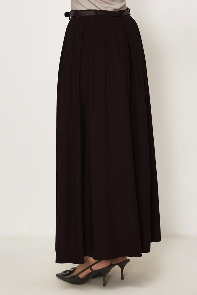 Hijab clothing BROWN BELTED LINEN EFFECT SKIRT 60767 - ALVİNA