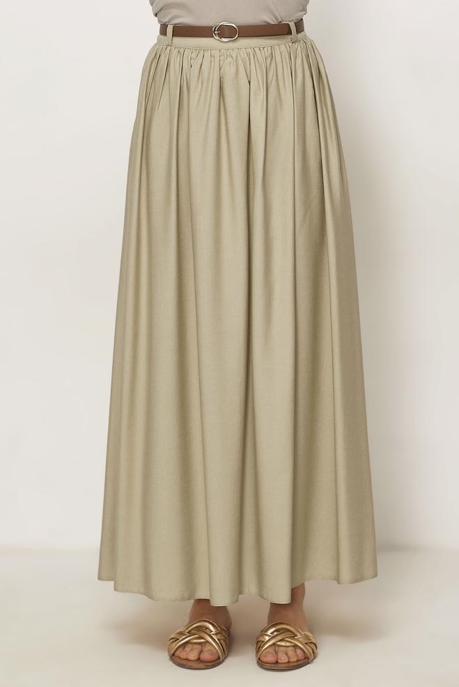 Hijab clothing BEIGE BELTED LINEN EFFECT SKIRT 60767 - ALVİNA